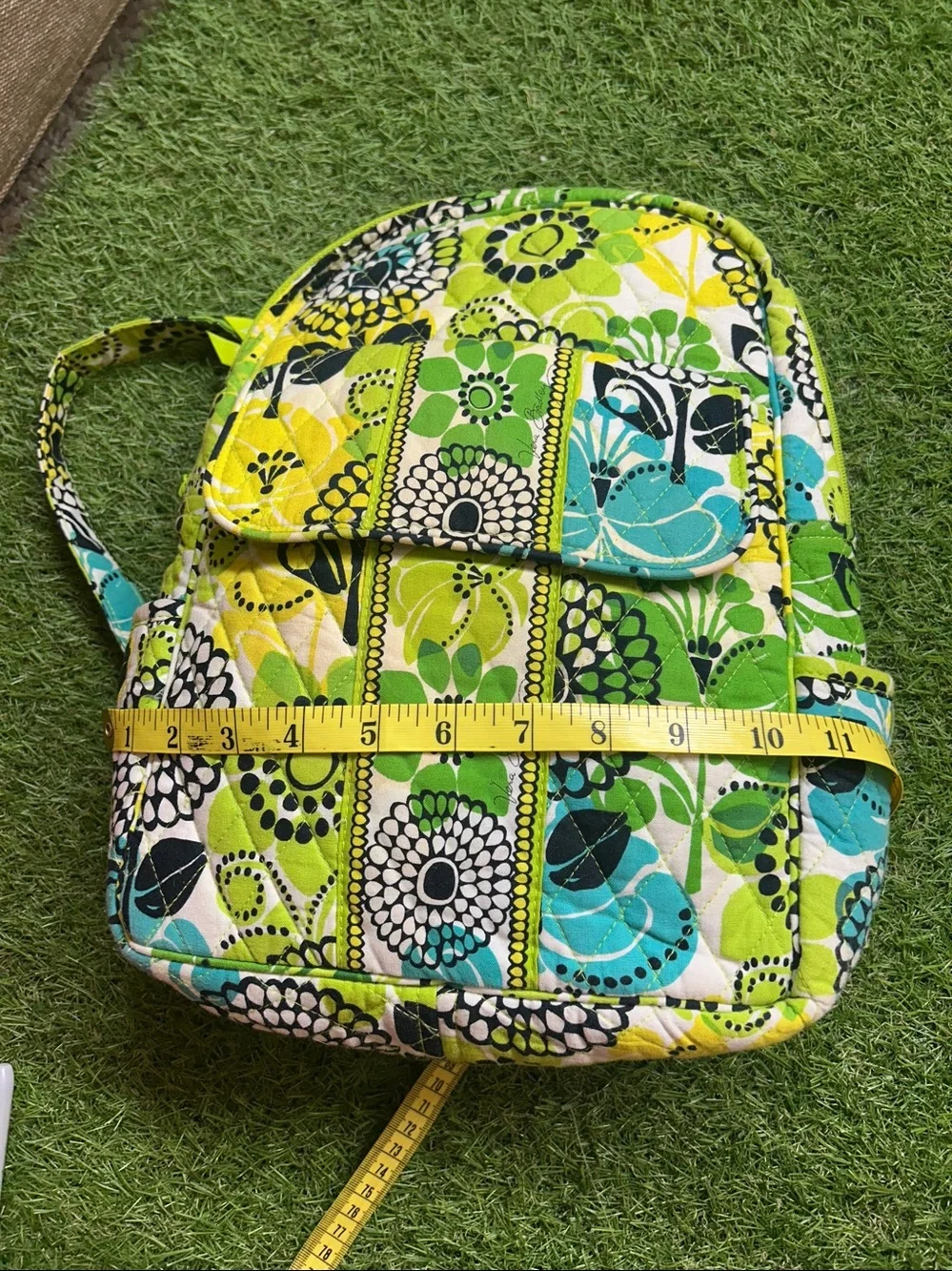 Vera Bradley Quilted Floral Mini Backpack in Green and Yellow